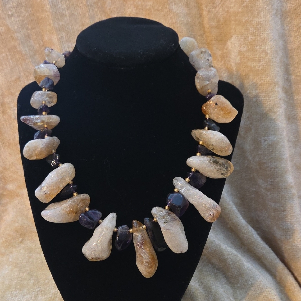 Stone Necklace with Purple Accents